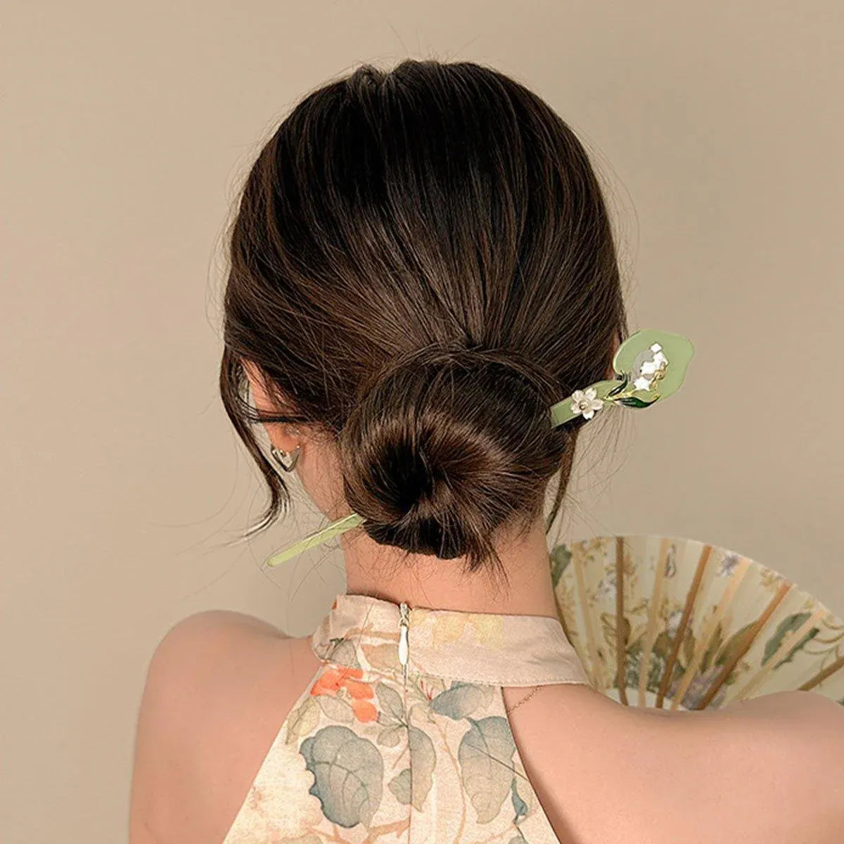 Chinese Style Wind Flower Snow Hairpin Green Hanfu Headdress Women Girls V528-HAIR-CLASP-FHX-617570