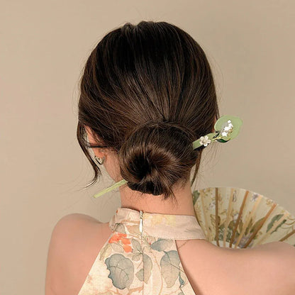 Chinese Style Wind Flower Snow Hairpin Green Hanfu Headdress Women Girls V528-HAIR-CLASP-FHX-617570
