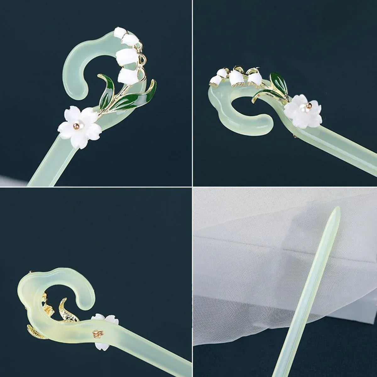 Chinese Style Wind Flower Snow Hairpin Green Hanfu Headdress Women Girls V528-HAIR-CLASP-FHX-617570