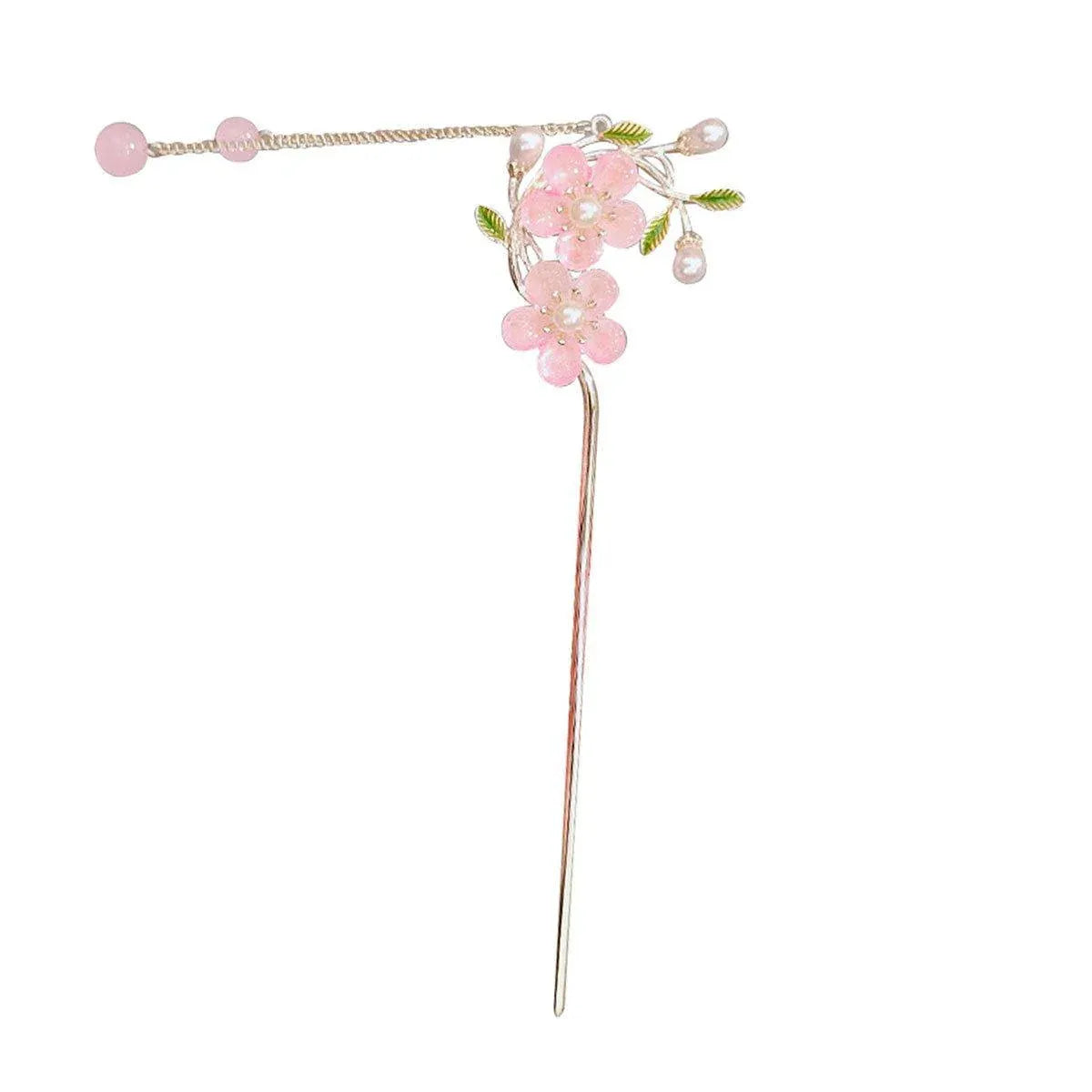 Chinese Style Pink Double Flower Fringe Hairpin Hanfu Headdress for Women V528-HAIR-CLASP-FSH-753245