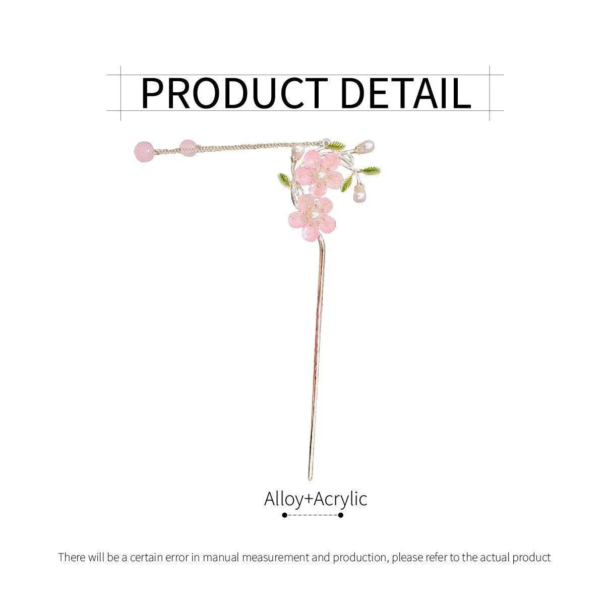 Chinese Style Pink Double Flower Fringe Hairpin Hanfu Headdress for Women V528-HAIR-CLASP-FSH-753245