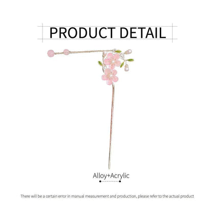 Chinese Style Pink Double Flower Fringe Hairpin Hanfu Headdress for Women V528-HAIR-CLASP-FSH-753245
