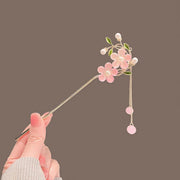 Chinese Style Pink Double Flower Fringe Hairpin Hanfu Headdress for Women V528-HAIR-CLASP-FSH-753245