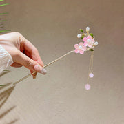 Chinese Style Pink Double Flower Fringe Hairpin Hanfu Headdress for Women V528-HAIR-CLASP-FSH-753245