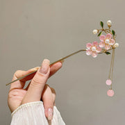 Chinese Style Pink Double Flower Fringe Hairpin Hanfu Headdress for Women V528-HAIR-CLASP-FSH-753245