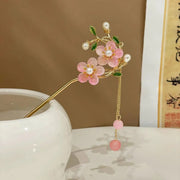 Chinese Style Pink Double Flower Fringe Hairpin Hanfu Headdress for Women V528-HAIR-CLASP-FSH-753245