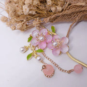Chinese Style Pink Double Flower Fringe Hairpin Hanfu Headdress for Women V528-HAIR-CLASP-FSH-753245