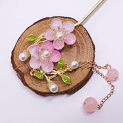 Chinese Style Pink Double Flower Fringe Hairpin Hanfu Headdress for Women V528-HAIR-CLASP-FSH-753245