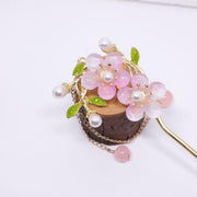 Chinese Style Pink Double Flower Fringe Hairpin Hanfu Headdress for Women V528-HAIR-CLASP-FSH-753245