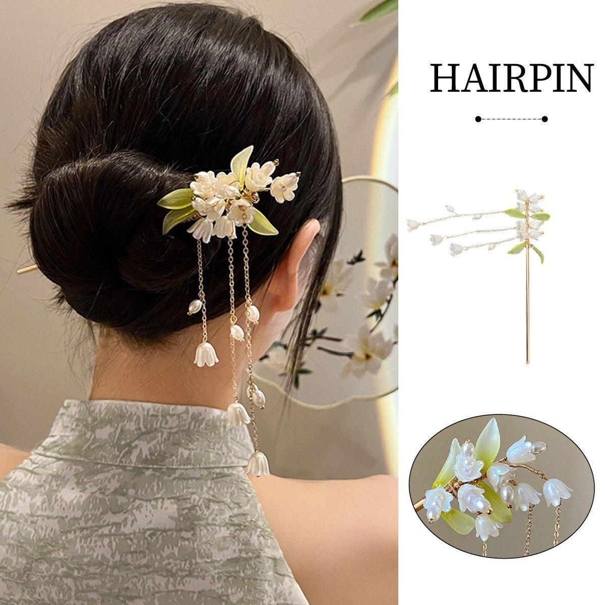 Chinese Style Lily of the Valley Fringe Hairpin Hanfu Headdress Accessories V528-HAIR-CLASP-LLH-436603