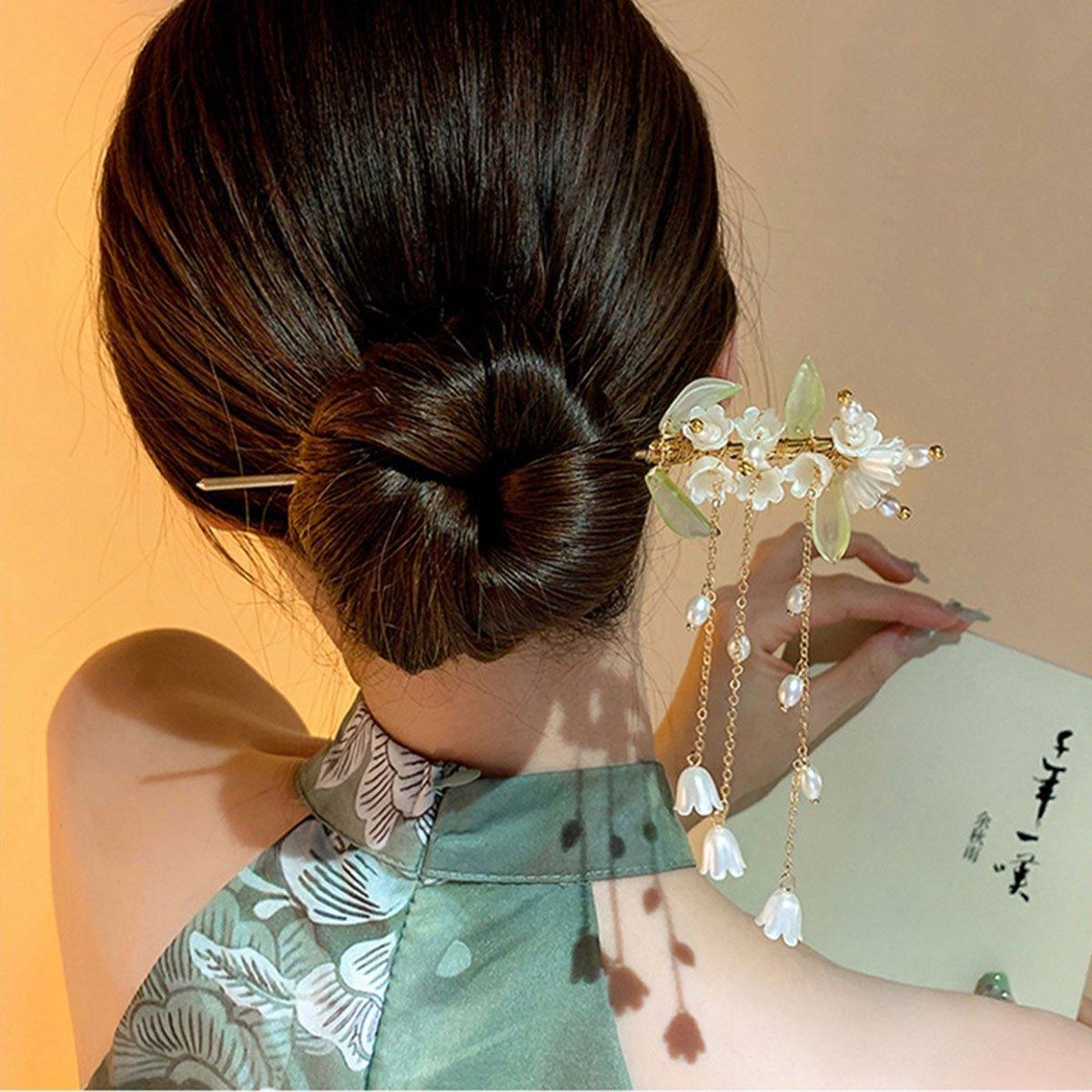 Chinese Style Lily of the Valley Fringe Hairpin Hanfu Headdress Accessories V528-HAIR-CLASP-LLH-436603