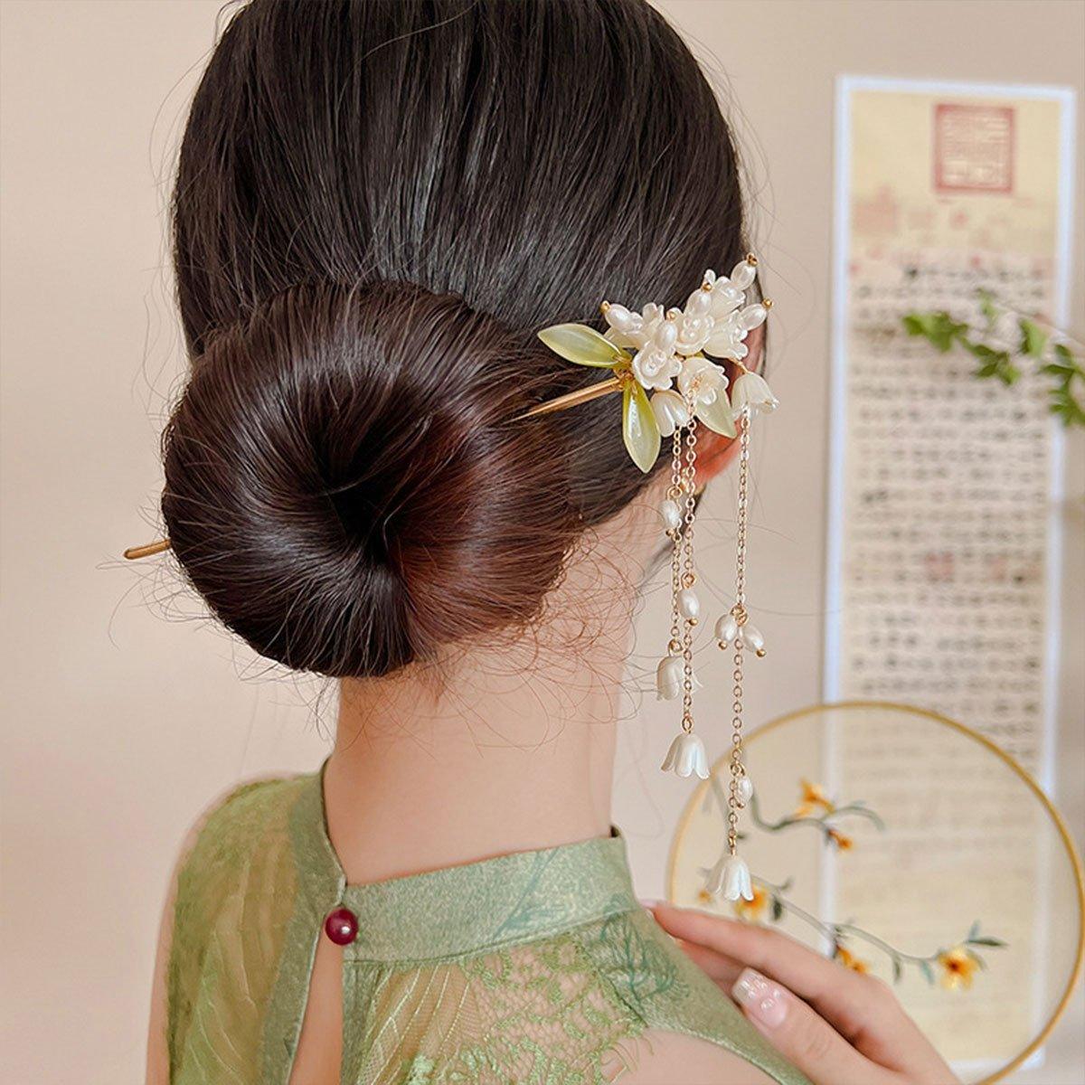 Chinese Style Lily of the Valley Fringe Hairpin Hanfu Headdress Accessories V528-HAIR-CLASP-LLH-436603