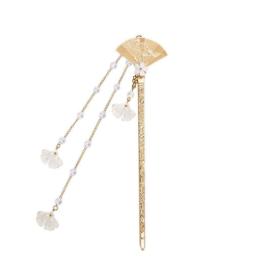 Chinese Style Hanfu Hairpin Folding Fan Fringe Headdress Accessories V528-HAIR-CLASP-ZSS-409384