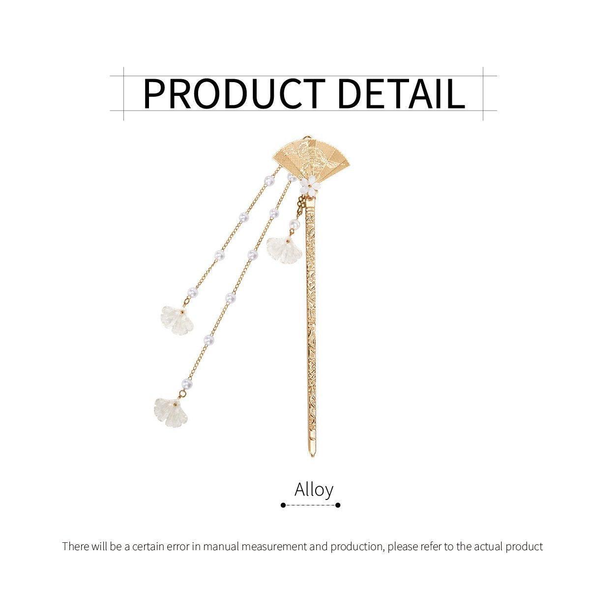 Chinese Style Hanfu Hairpin Folding Fan Fringe Headdress Accessories V528-HAIR-CLASP-ZSS-409384