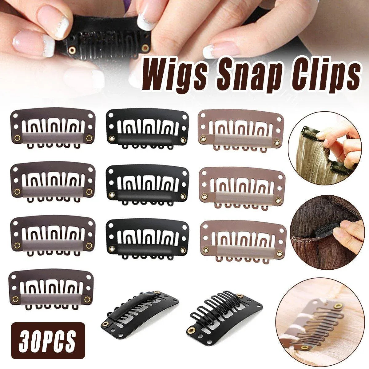 30pcs Wig Snap Clips for Hair Extension Weft 32mm All Colors Hair Styling - Brown V528-HAIR-CLIP-BROWN-30PCS-713707