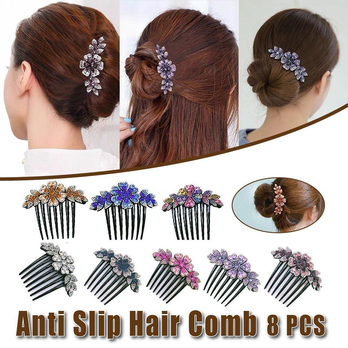 8Pack Rhinestone Hair Comb Non-Slip Simple All-Match Hair Accessories Fork Comb V528-HAIR-COMB-8PCS-571420