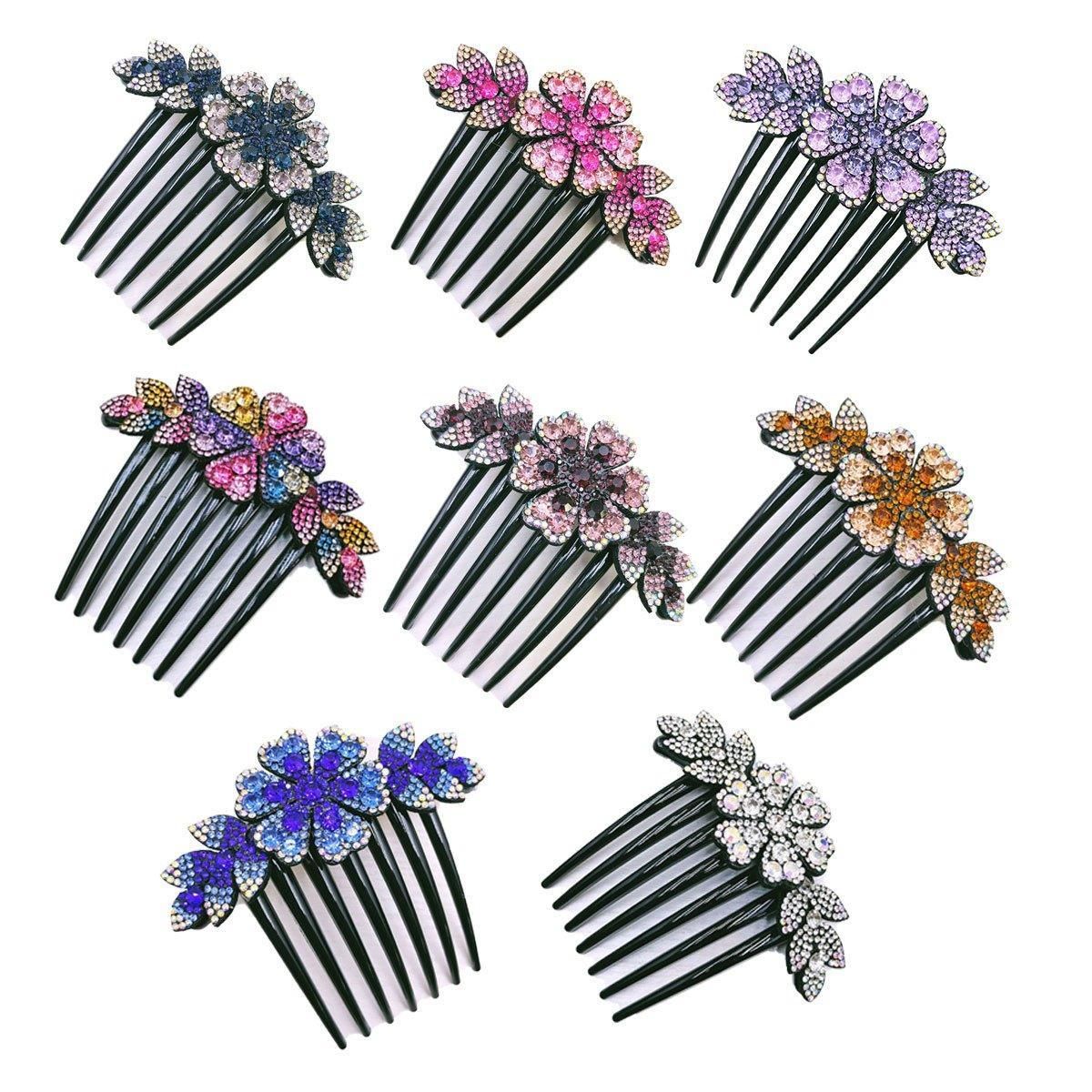 8Pack Rhinestone Hair Comb Non-Slip Simple All-Match Hair Accessories Fork Comb V528-HAIR-COMB-8PCS-571420