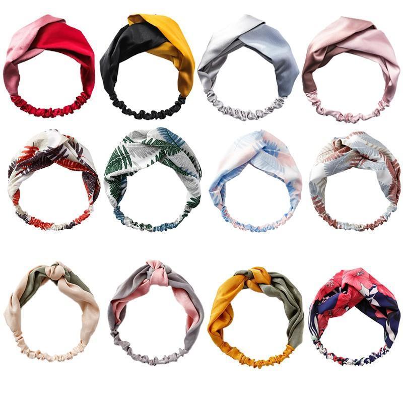 Women Chiffon Floral Print Headband Fashion Bohemian Elastic Cross Hair Bands - A-Green V528-HAIRBAND-A-GREEN-671237
