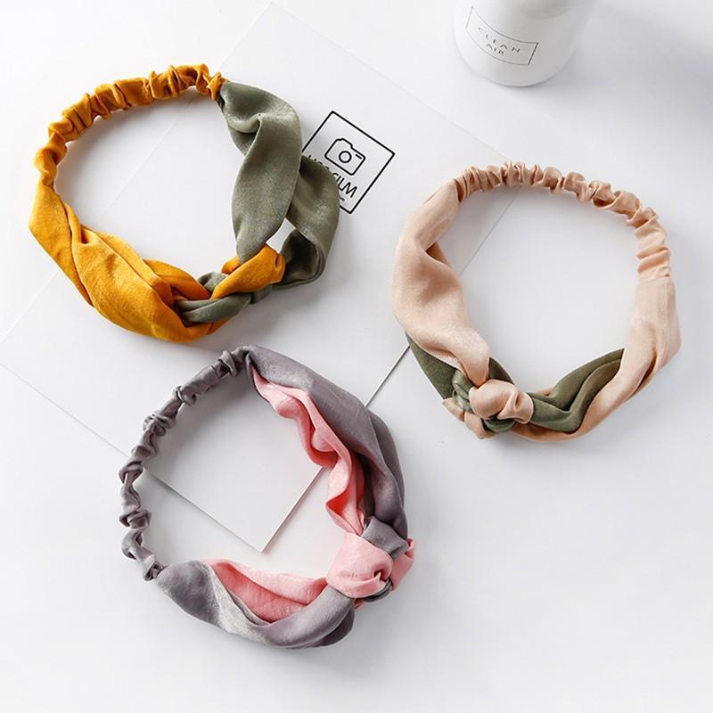 Women Chiffon Floral Print Headband Fashion Bohemian Elastic Cross Hair Bands - A-Green V528-HAIRBAND-A-GREEN-671237