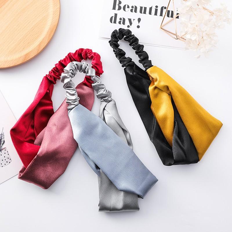 Women Chiffon Floral Print Headband Fashion Bohemian Elastic Cross Hair Bands - A-Green V528-HAIRBAND-A-GREEN-671237