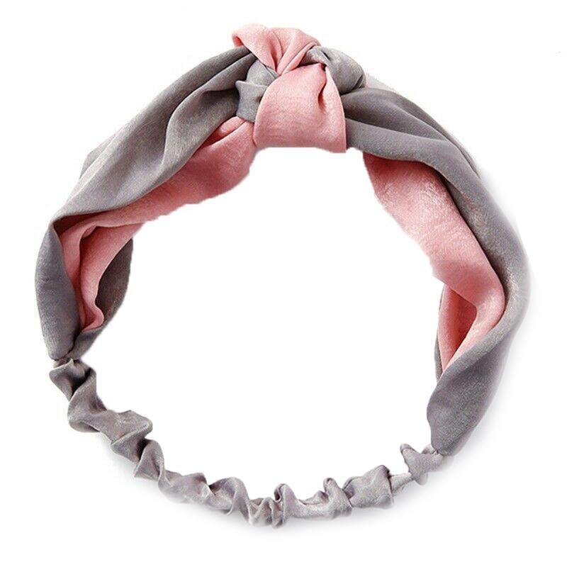 Women Chiffon Floral Print Headband Fashion Bohemian Elastic Cross Hair Bands - Blue+Grey V528-HAIRBAND-B6107-BLUEGREY-348877