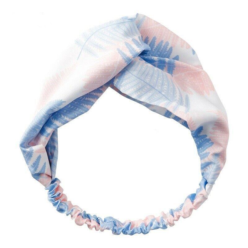 Women Chiffon Floral Print Headband Fashion Bohemian Elastic Cross Hair Bands - Blue+Grey V528-HAIRBAND-B6107-BLUEGREY-348877