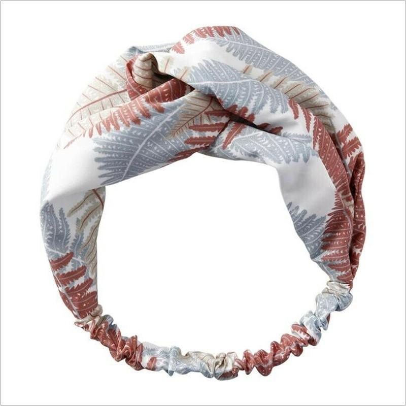 Women Chiffon Floral Print Headband Fashion Bohemian Elastic Cross Hair Bands - Blue+Grey V528-HAIRBAND-B6107-BLUEGREY-348877