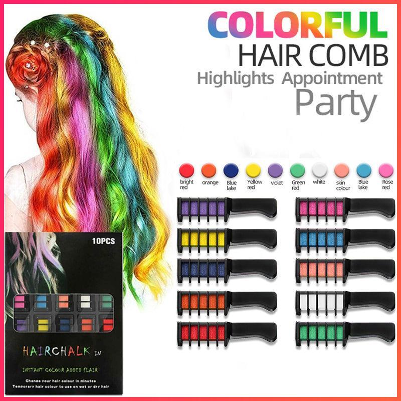 10 Colours Hair Chalk Comb Kit Temporary Hair Dye for Parties and Creative Play V528-HAIRCHALKCOMB-10COLORS-896364