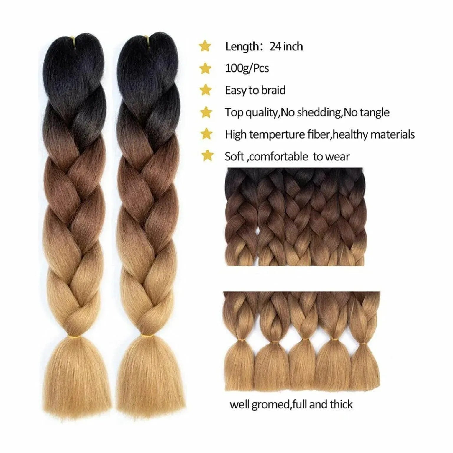 Coloured Jumbo Braiding Hair Extensions Braids Twist Hight Temperature Kanekalon - B3 V528-HAIRCOLOURSHADE-B392169