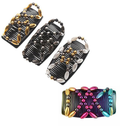 Beaded Stretchy Easy Magic Hair Comb Elastic Double Hair Clip Hair Accessories - Black V528-HAIRCOMB-BLACK-50386