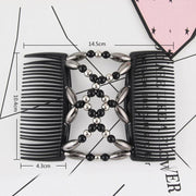 Beaded Stretchy Easy Magic Hair Comb Elastic Double Hair Clip Hair Accessories - Gold V528-HAIRCOMB-GOLD-97032