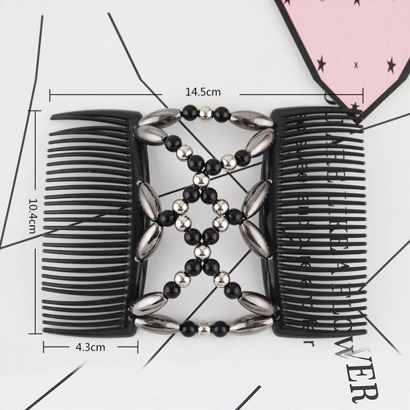 Beaded Stretchy Easy Magic Hair Comb Elastic Double Hair Clip Hair Accessories - Gold V528-HAIRCOMB-GOLD-97032