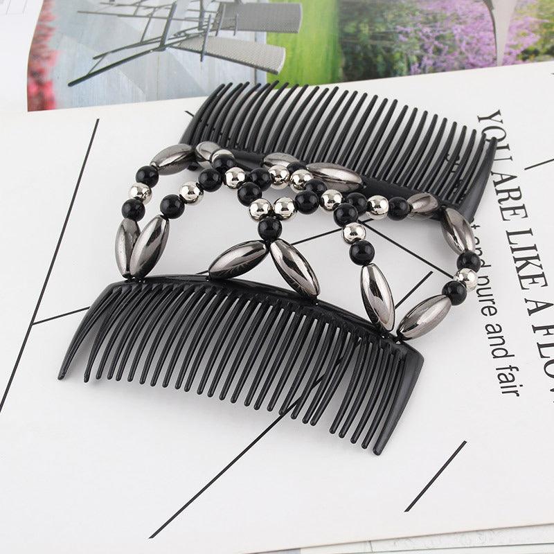 Beaded Stretchy Easy Magic Hair Comb Elastic Double Hair Clip Hair Accessories - Gold V528-HAIRCOMB-GOLD-97032