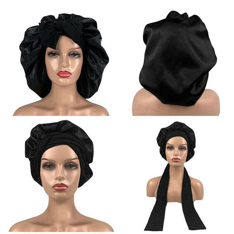 Sleeping Bonnet Hair Wrap Silk Satin Cap Women Elastic Night Hat Soft Headwear - Blue V528-HAIRWRAP-BLUE-108778