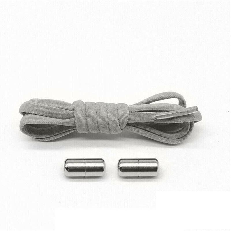 No Tie Locked Elastic Shoelace Shoe Lace Lazy Laces Sneakers Sports - Grey V528-HALFROUNDLACES-GREY-38742