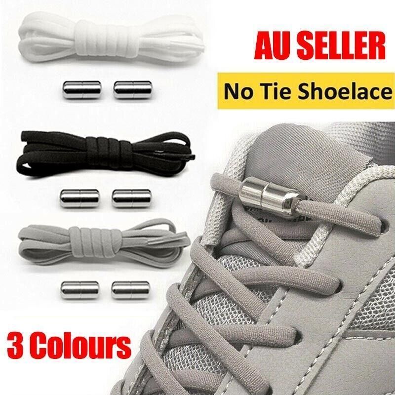 No Tie Locked Elastic Shoelace Shoe Lace Lazy Laces Sneakers Sports - Grey V528-HALFROUNDLACES-GREY-38742