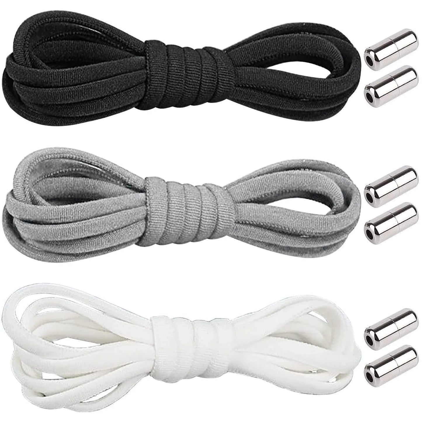 No Tie Locked Elastic Shoelace Shoe Lace Lazy Laces Sneakers Sports - Grey V528-HALFROUNDLACES-GREY-38742