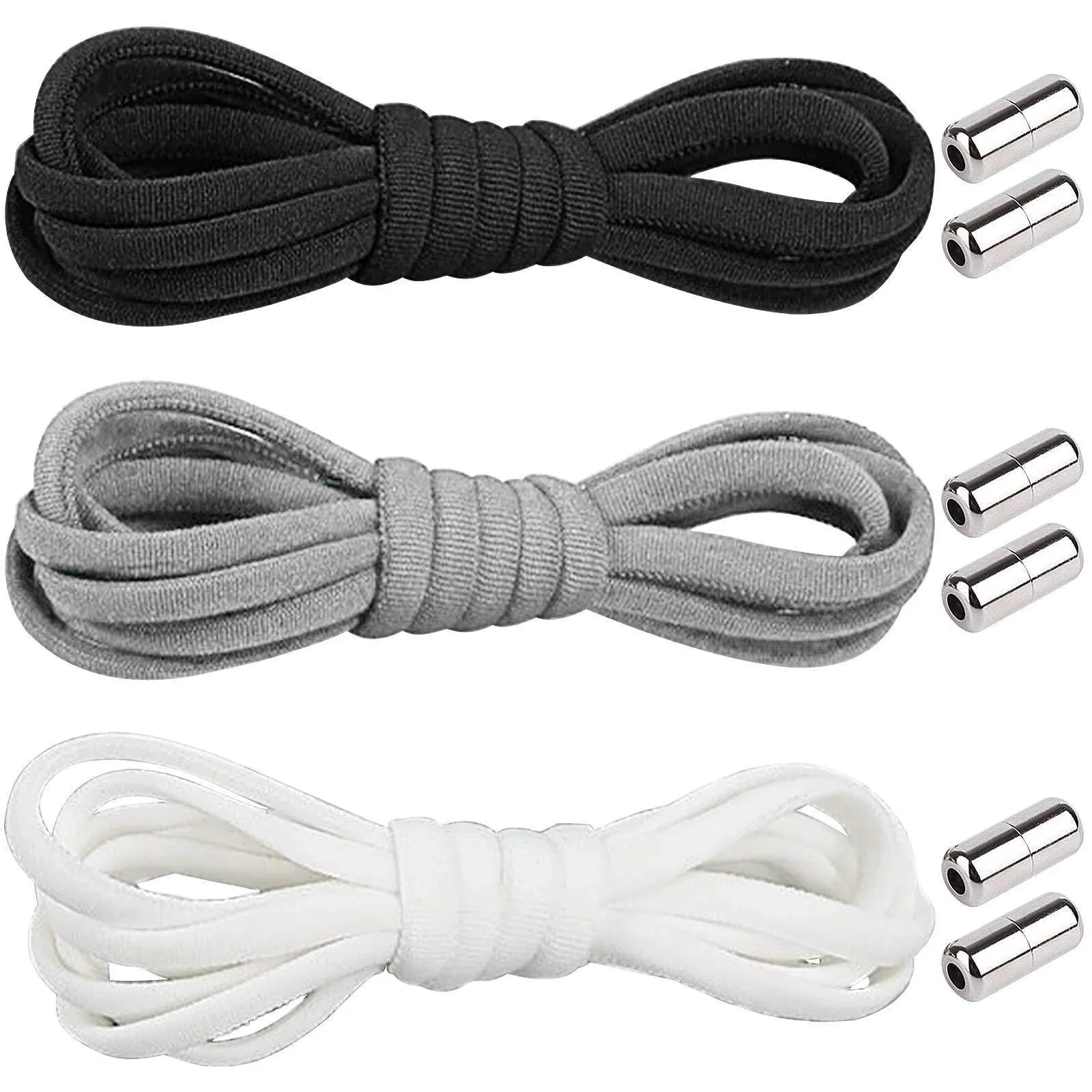 No Tie Locked Elastic Shoelace Shoe Lace Lazy Laces Sneakers Sports - Grey V528-HALFROUNDLACES-GREY-38742