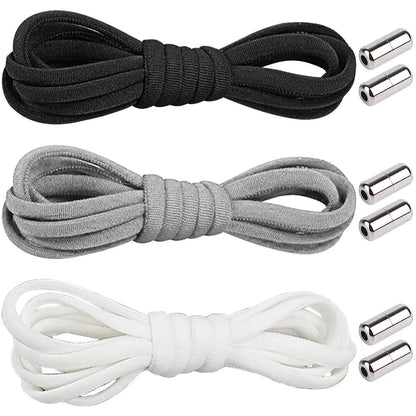 No Tie Locked Elastic Shoelace Shoe Lace Lazy Laces Sneakers Sports - Grey V528-HALFROUNDLACES-GREY-38742
