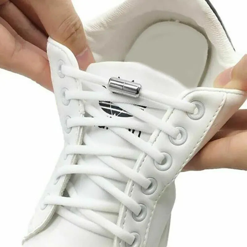 No Tie Locked Elastic Shoelace Shoe Lace Lazy Laces Sneakers Sports - Grey V528-HALFROUNDLACES-GREY-38742