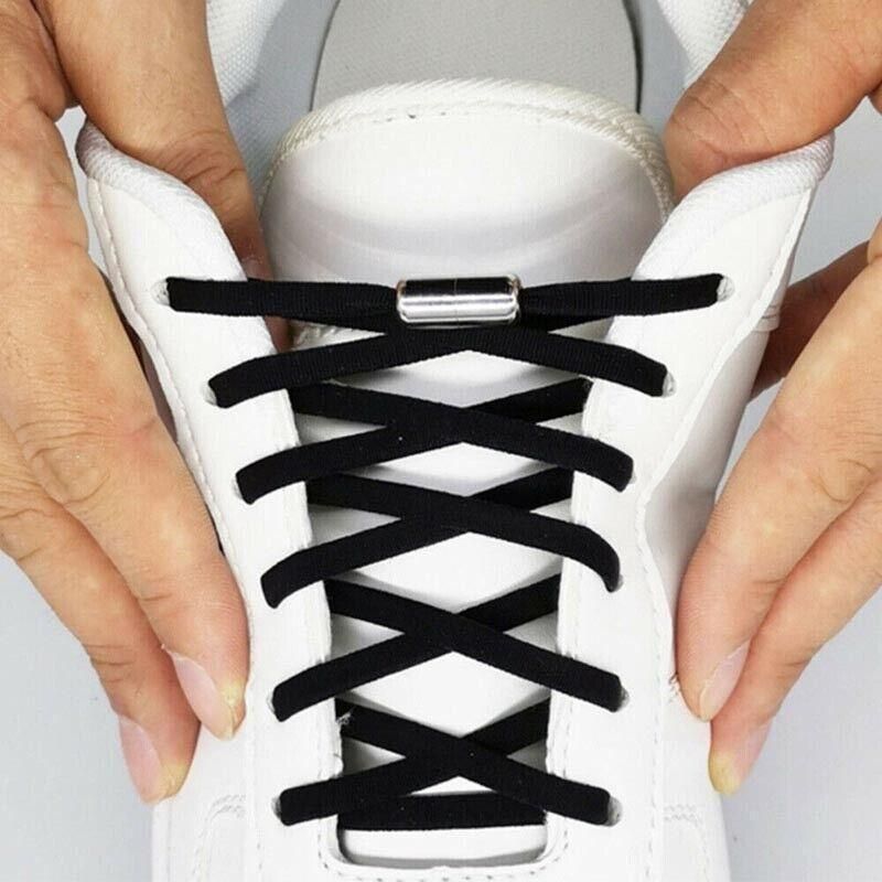 No Tie Locked Elastic Shoelace Shoe Lace Lazy Laces Sneakers Sports - Grey V528-HALFROUNDLACES-GREY-38742