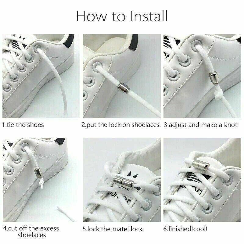 No Tie Locked Elastic Shoelace Shoe Lace Lazy Laces Sneakers Sports - Grey V528-HALFROUNDLACES-GREY-38742