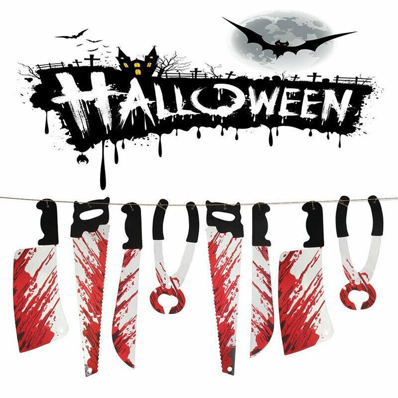 8Pcs Hanging Bloody Weapons Halloween Horror Props Garland Banner Decoration Au V528-HALLOWEENGARLAND-530881