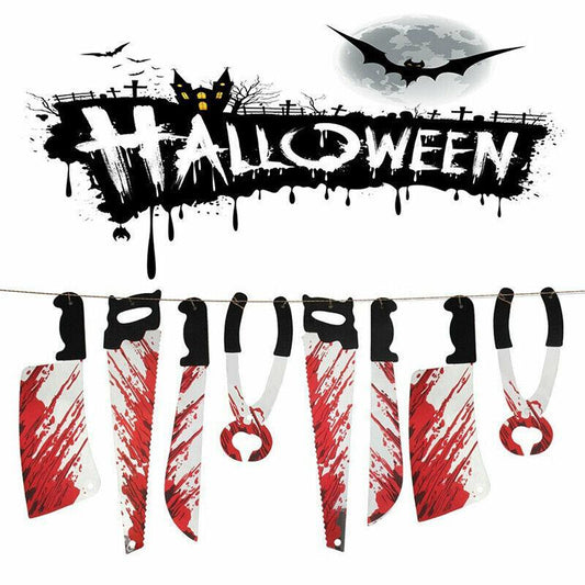 8Pcs Hanging Bloody Weapons Halloween Horror Props Garland Banner Decoration Au V528-HALLOWEENGARLAND-530881