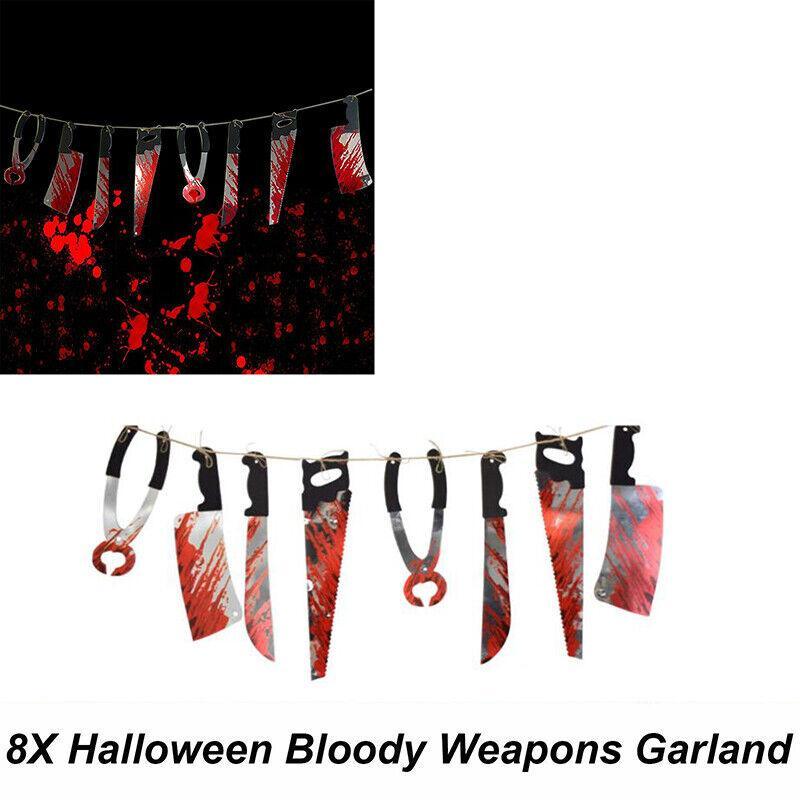 8Pcs Hanging Bloody Weapons Halloween Horror Props Garland Banner Decoration Au V528-HALLOWEENGARLAND-530881