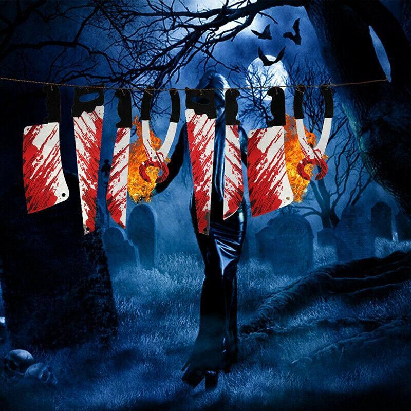 8Pcs Hanging Bloody Weapons Halloween Horror Props Garland Banner Decoration Au V528-HALLOWEENGARLAND-530881