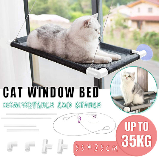 Cat Window Bed Suction Cup Hammock Black Breathable Hanging Seat 55x35cm V528-HAMMOCK-BLACK-55-35-4564645