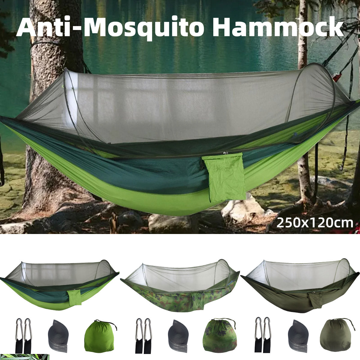 Camping Hammock Tent Set Double Outdoor Hanging Bed With Mosquito Net For Travel - Army green V528-HAMMOCK-JL-826910