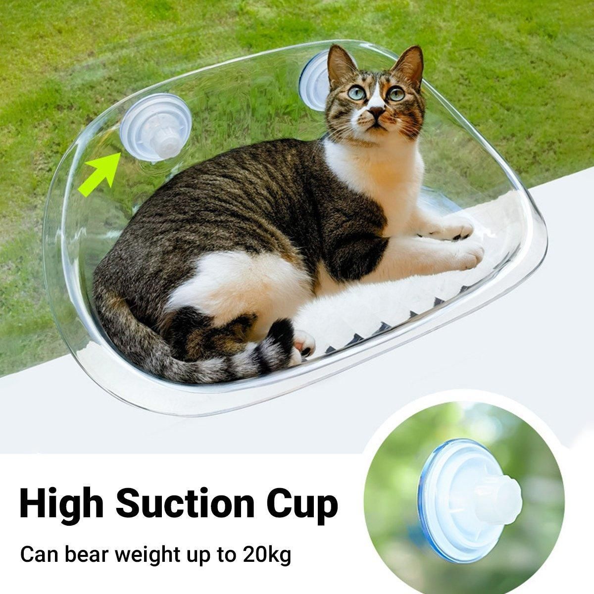 Cat Hammock Bed Glass Hanging Basket Clear Pet Nest Elevated Sleeping Bed - White V528-HAMMOCK-WHITE-479223