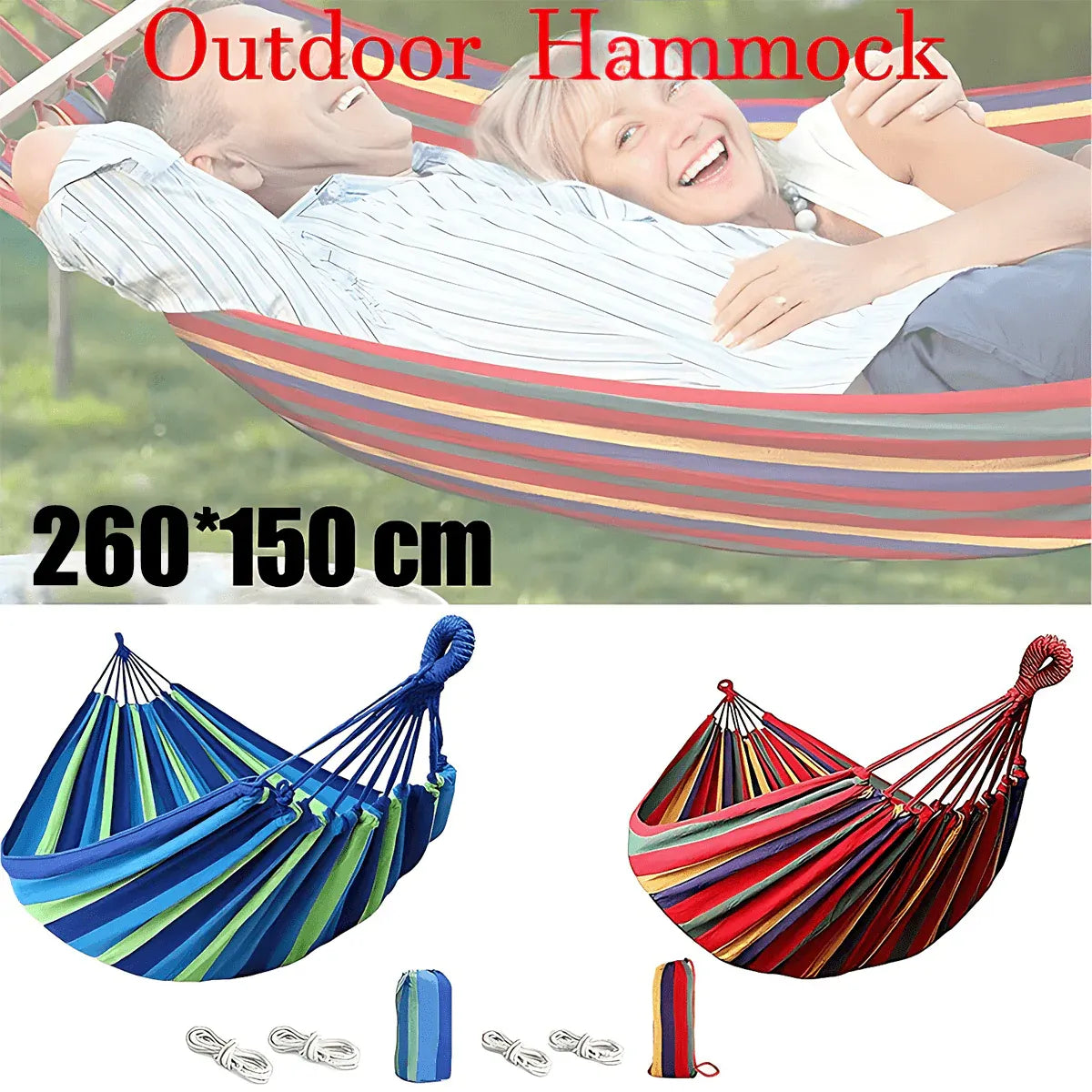 Double Outdoor Hammock 260x150cm with Straps for Camping Hanging Tree Bed - Red V528-HAMMOCKBED-RED-190156